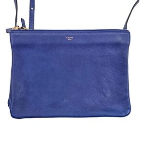 Celine Trio Crossbody Bag Blue Leather Minimalist Paris Classic Shoulder Bag